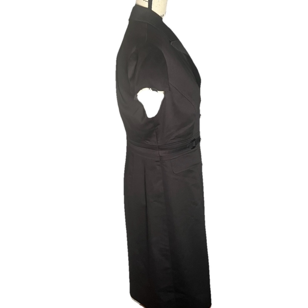 Tahari Dress 10 Black Coat Dress Knee Length Career Professional Cap Sleeves - Picture 6 of 9